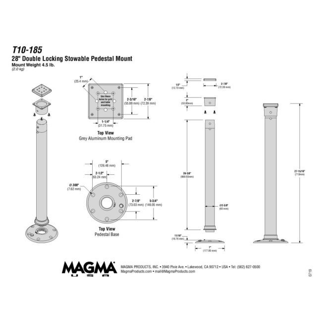 Magma 28" Double Locking Stowable Grill Pedestal Mount (T10-185)