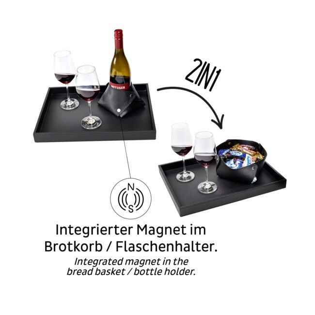 silwy 2-in-1 Magnetic Wine Bottle Holder & Bread Basket (Black)