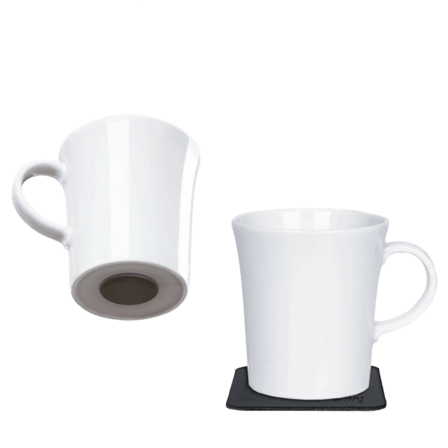 silwy Magnetic 12oz Porcelain Coffee Mug w/ Metal Nano-Gel Coasters (Set of 2)