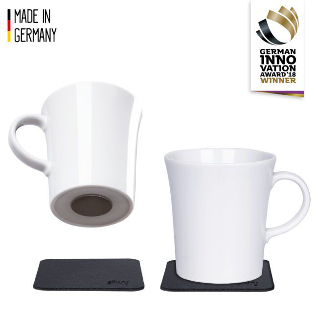 silwy Magnetic 12oz Porcelain Coffee Mug w: Metal Nano-Gel Coasters (Set of 2) (Black)