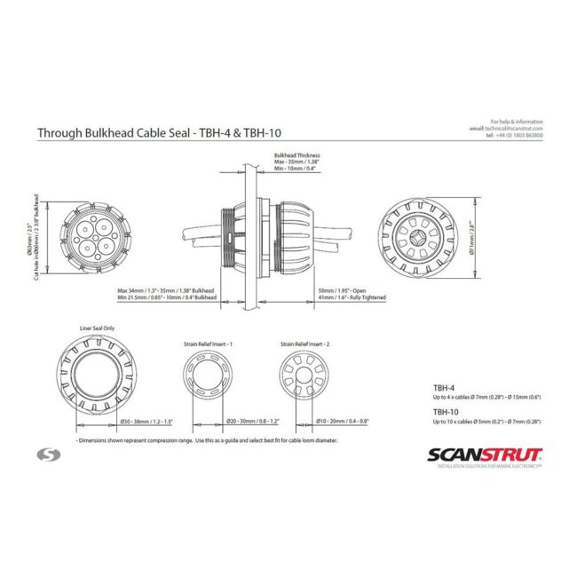 Scanstrut TBH-4 Through Bulkhead Cable Seal/Pass-Through