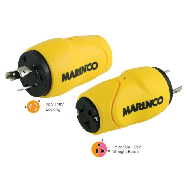 Marinco Straight Adapter 20Amp Locking Male Plug to 15Amp Straight Female Adapter (S20-15)