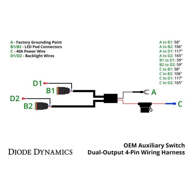 Diode Dynamics OEM Auxiliary Switch Dual-Output 4-Pin Wiring Harness (DD4114)