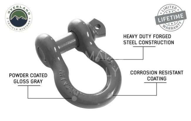 Overland Vehicle Systems 3/4" 4.75 Ton Recovery Shackles (Grey) (Set of 2) (19010206)