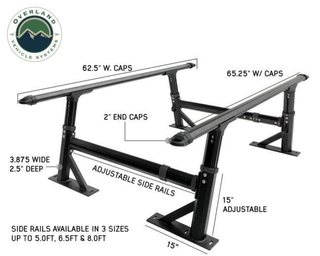 Overland Vehicle Systems Freedom Rack Side Support Bars for 5' Truck Beds (22040102)