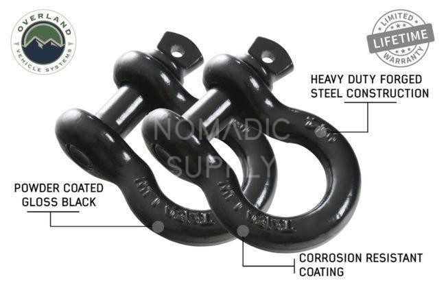 Overland Vehicle Systems Recovery Shackle 3/4" 4.75 Ton Black (Set of 2) (19010201)