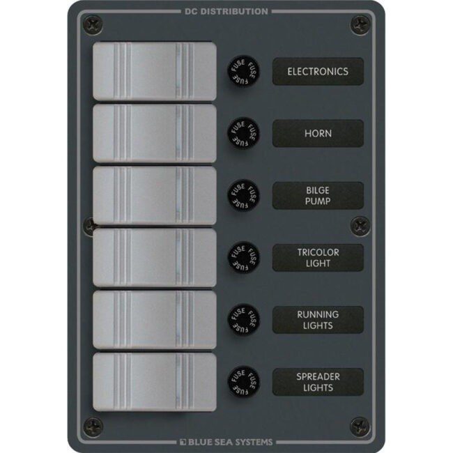 Blue Sea 8053 Slate Grey 6 Position Vertical Power Distribution Panel