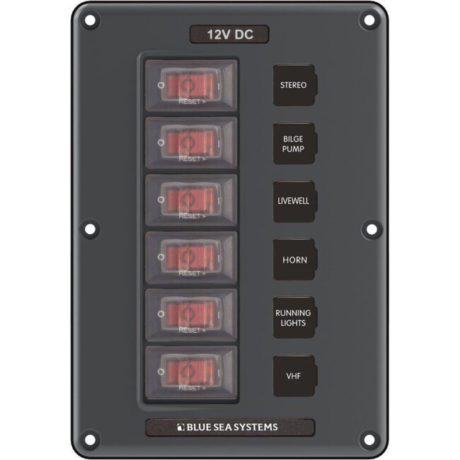 Blue Sea 4322 Water-Resistant 12v 6 Circuit Breaker Switch Panel