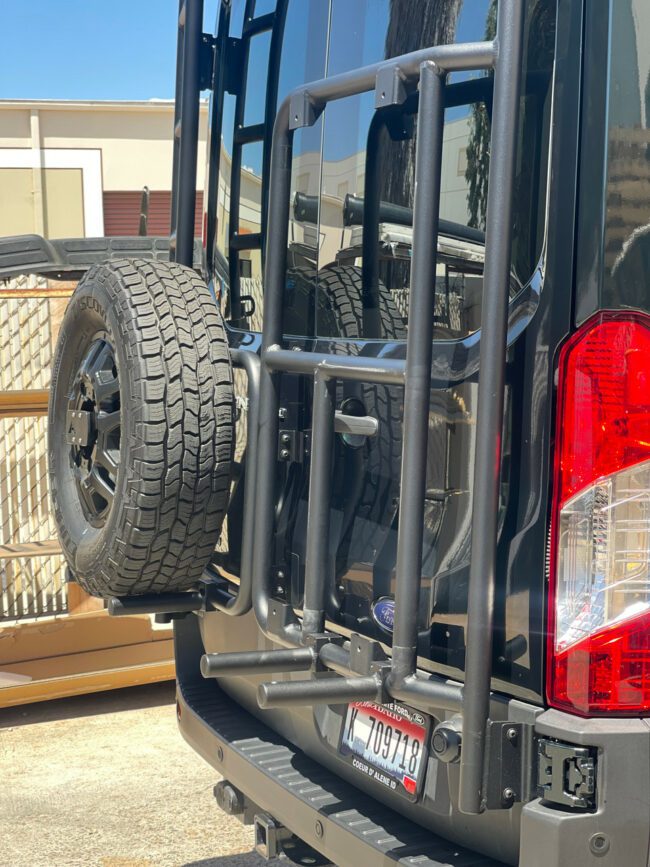 Aluminess Rear Door Ladder & Cargo Box:tire Carrier For 2015+ Ford Transit Vans 4