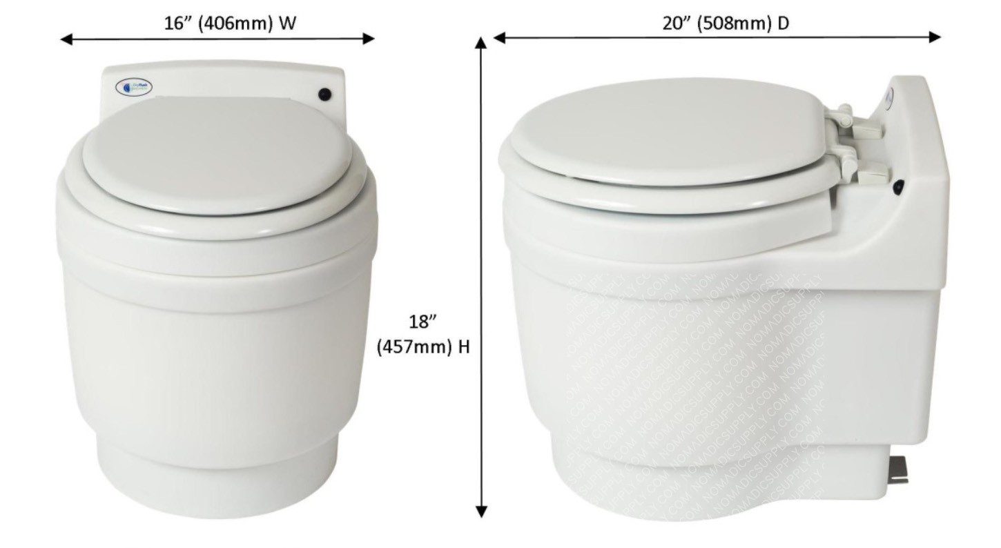 Dry Flush Laveo Portable Waterless Toilet (DF1045) Dimensions