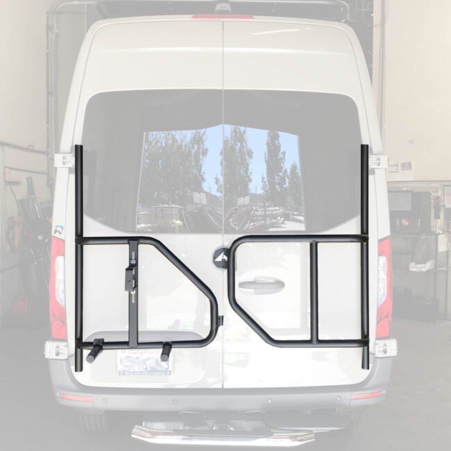 Aluminess Rear Door Tire Carrier & Storage Box Rack for 2007-2018 Mercedes Sprinter Vans