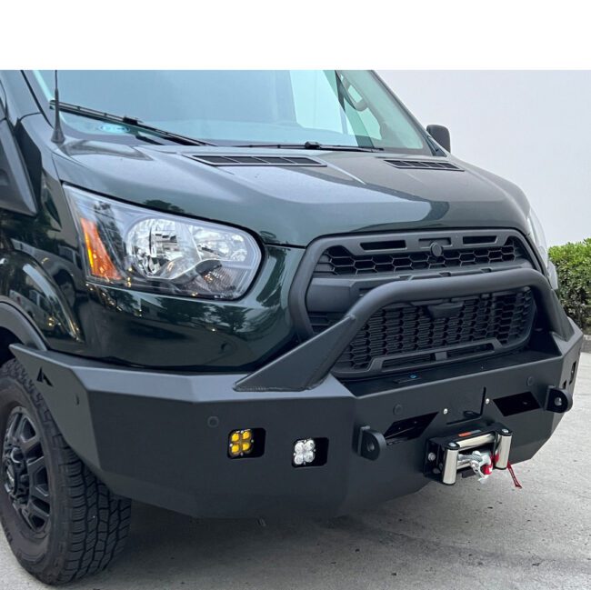 Aluminess Front Winch Bumper for 2020+ Ford Transit Vans With Brush Guard