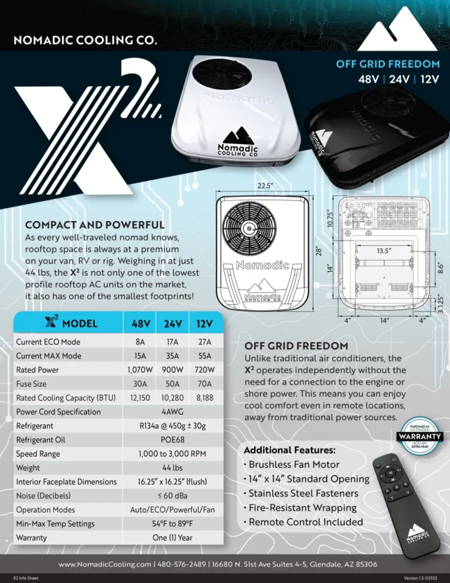 Nomadic Cooling X2 12V 8,188 BTU Camper Van Air Conditioner