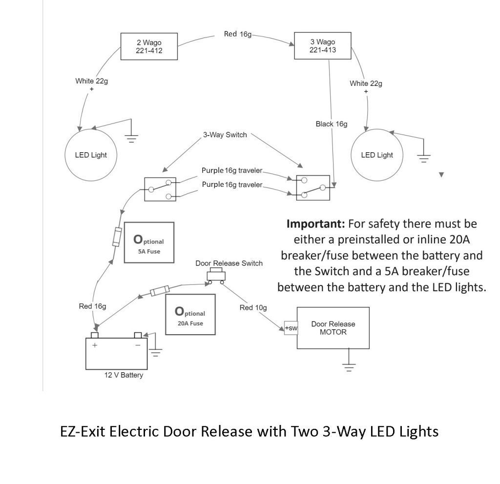 EZ-Exit Electric Push Button Rear Door Release Kit w/ Two 3-Way LED Lights for Mercedes Sprinter Vans