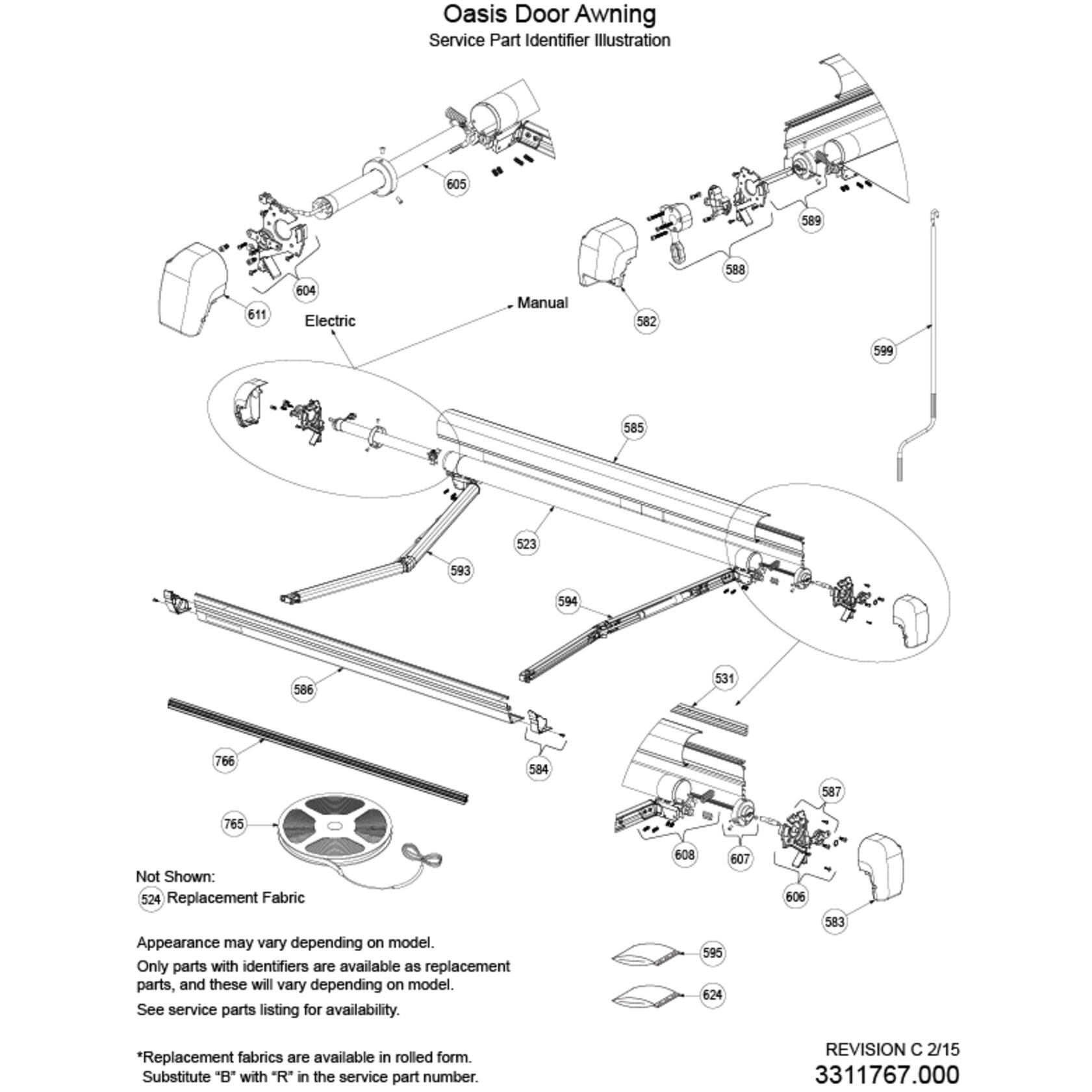 Dometic 975/976 Elite Oasis II Door Awning Right-Side End Cap