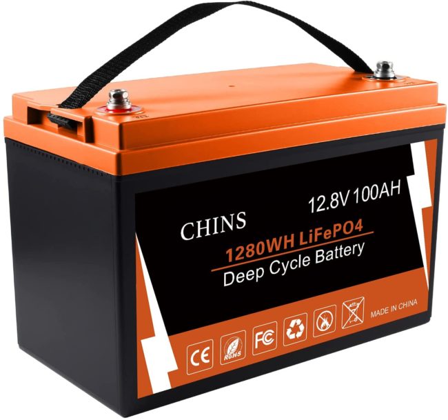 CHINS 100AH Smart 12.8V LiFePO4 Lithium Battery w/ Built-in 100A BMS