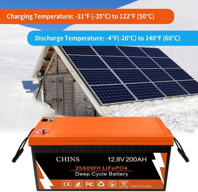 CHINS 200AH Smart 12.8V LiFePO4 Lithium Battery w/ Built-in 100A BMS