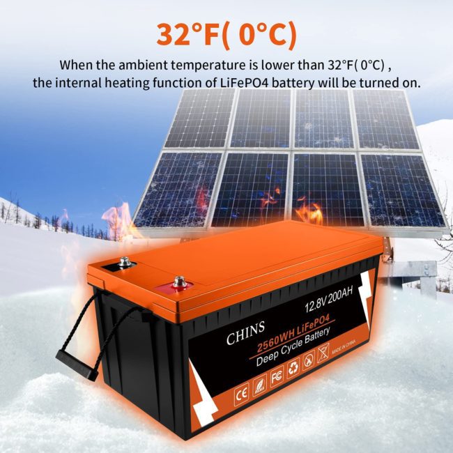CHINS 200AH Smart 12.8V LiFePO4 Lithium Battery w/ Built-in 100A BMS