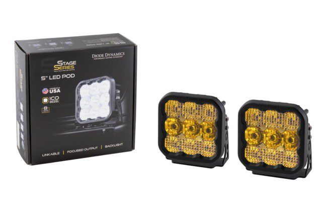Diode Dynamics SS5 LED Pod Sport Yellow Flood (Pair) (80x50)
